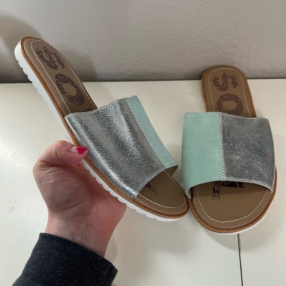 NEW Sorel | Ella Block Slide Vivid Mint Silver Sz 8.5 - Picture 1 of 7